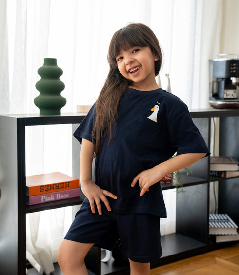 Unisex kids summer pajama set Duck t-shirt + Dark Blue shorts
